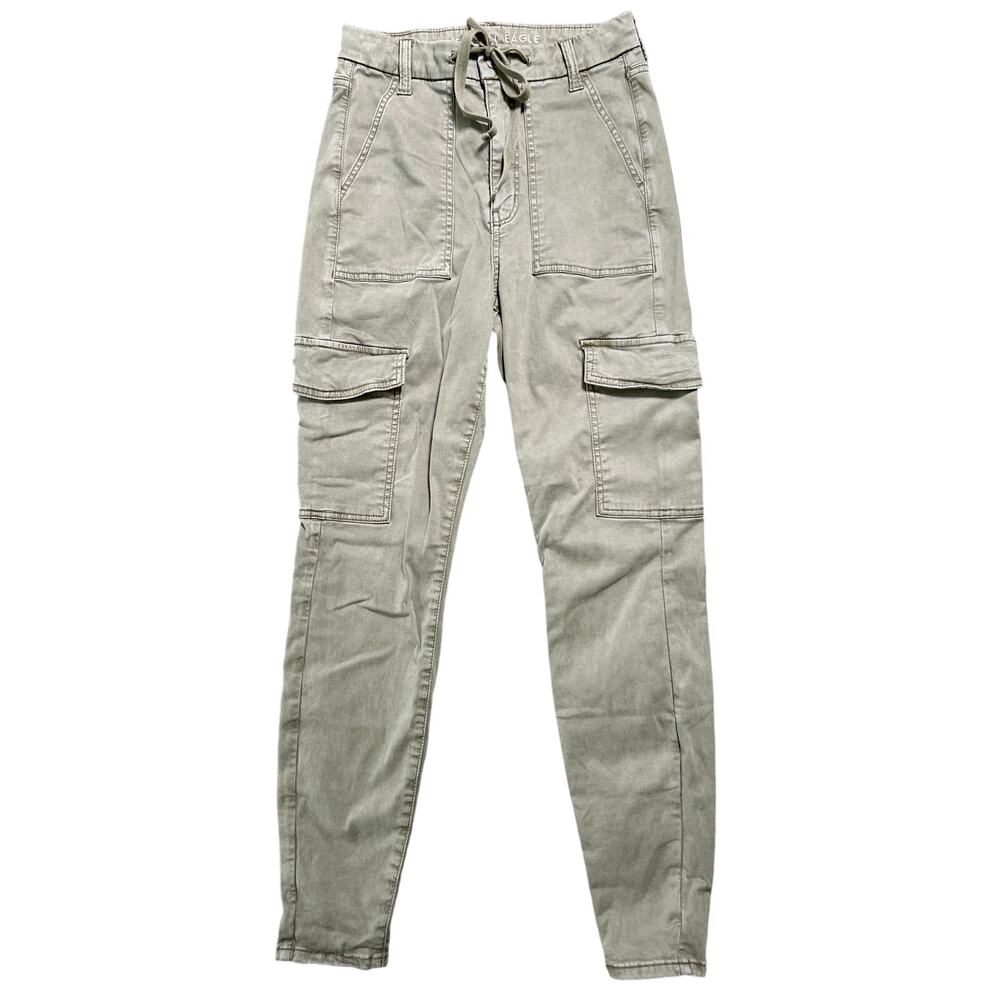 American Eagle Super Stretch Cargo Pants Women's Sz 6 Green Drawstring High Rise